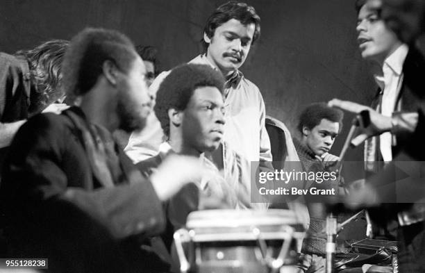 View of unidentified musicians as they perform on stage at the Filmore East during the venue's takeover by anarchist groups, the Family and Up...