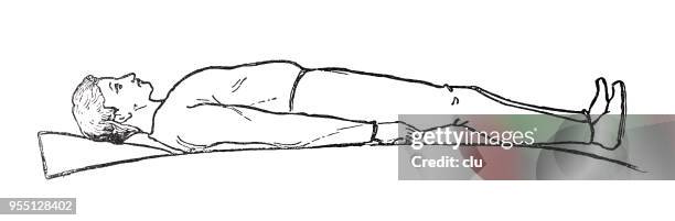 man lying on bed, side view - lying down stock illustrations