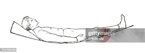 man lying on bed, side view - old mattress stock illustrations