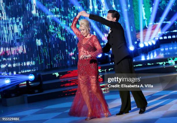 Ivana Trump and her dance partner Samuele Peron perform on the Italian TV show 'Ballando Con Le Stelle' at RAI Auditorium on May 5, 2018 in Rome,...