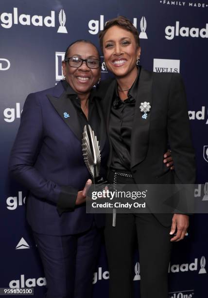 Gloria Carter, recipient of a Special Recognition Award, and Robin Roberts attend the 29th Annual GLAAD Media Awards at The Hilton Midtown on May 5,...