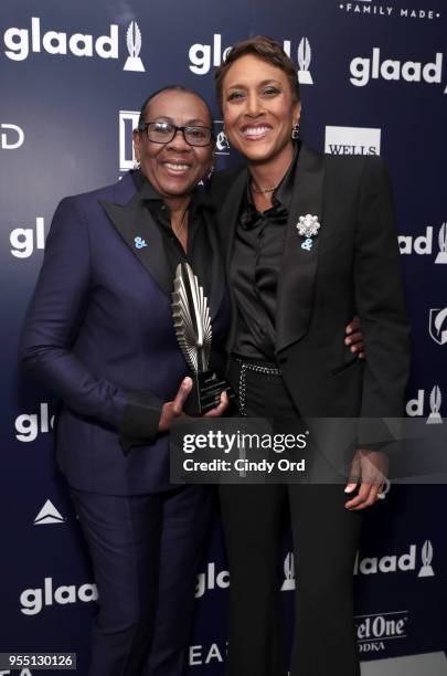 Gloria Carter, recipient of a Special Recognition Award, and Robin Roberts attend the 29th Annual GLAAD Media Awards at The Hilton Midtown on May 5,...