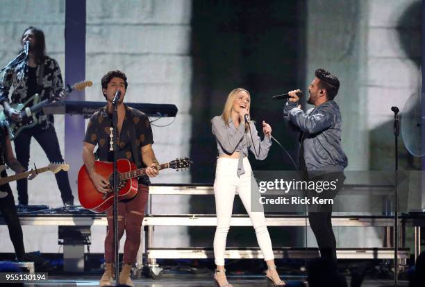 Danielle Bradbery and Dan Smyers and Shay Mooney of musical group Dan + Shay perform onstage during the 2018 iHeartCountry Festival By AT&T at The...