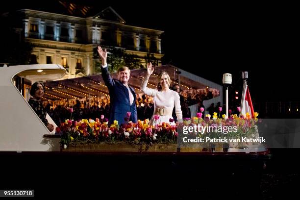 King Willem-Alexander of The Netherlands and Queen Maxima of The Netherlands attend the liberation day concert on the Amstel on May 05, 2018 in...