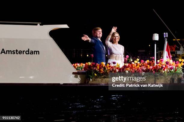 King Willem-Alexander of The Netherlands and Queen Maxima of The Netherlands attend the liberation day concert on the Amstel on May 05, 2018 in...