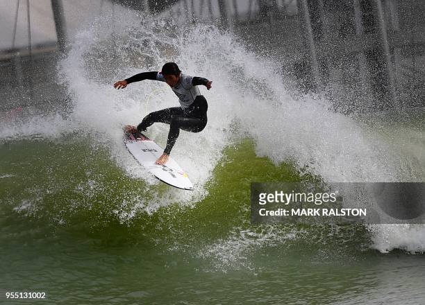 Kanoa Igarashi of the US does a cutback during round two of the WSL Founders' Cup of Surfing, at the Kelly Slater Surf Ranch in Lemoore, California...