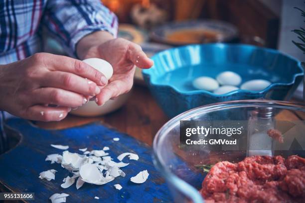 preparing british scotch eggs - scotch egg stock pictures, royalty-free photos & images