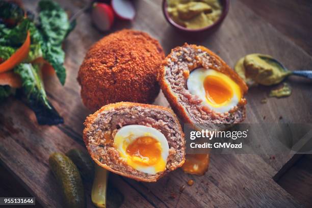 homemade british scotch eggs - scotch egg stock pictures, royalty-free photos & images