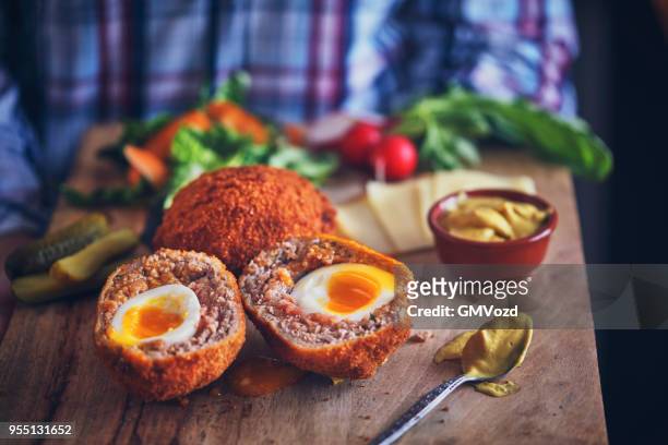homemade british scotch eggs - scotch egg stock pictures, royalty-free photos & images
