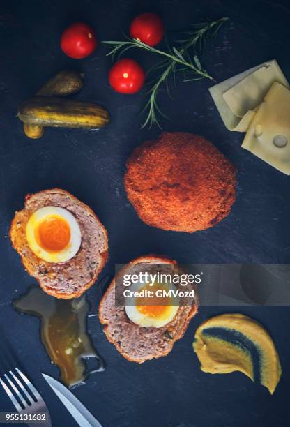 homemade british scotch eggs - scotch egg stock pictures, royalty-free photos & images