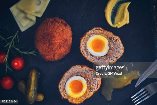 homemade british scotch eggs - scotch egg stock pictures, royalty-free photos & images