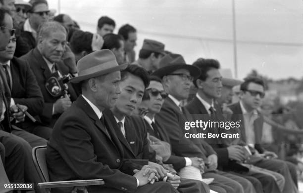 View of a delegation of Vietnamese officials in la Plaza de la Revolucion during the 10th anniversary celebration of the Cuban Revolution , Havana,...