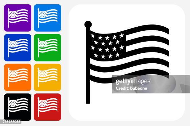 american flag icon square button set - american flag flat stock illustrations
