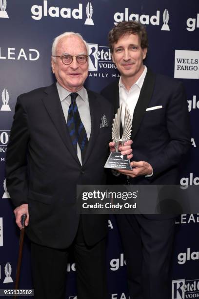 James Ivory and recipient of Outstanding Film-Wide Release Award for Call Me By Your Name, Peter Spears attend the 29th Annual GLAAD Media Awards at...