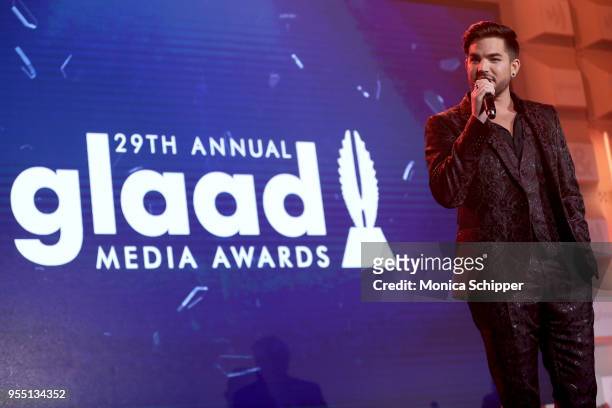 Adam Lambert performs on stage at the 29th Annual GLAAD Media Awards, in partnership with longstanding LGBTQ ally, KetelOne Family-Made Vodka, on May...