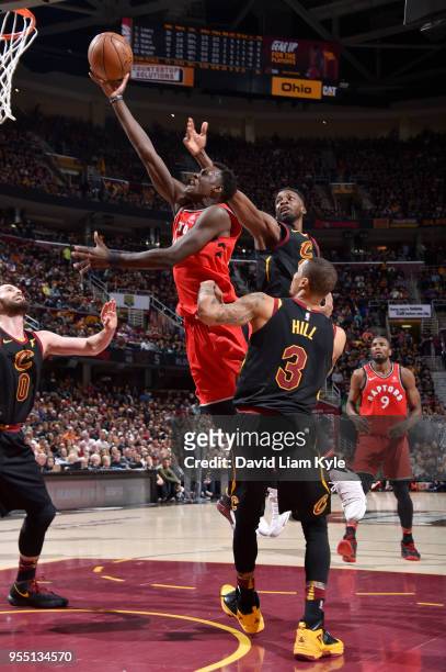 Pascal Siakam of the Toronto Raptors shoots the ball against the Cleveland Cavaliers during Game Three of the Eastern Conference Semi Finals of the...