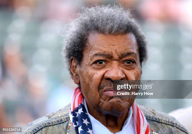 Promotor Don King stands seen ringside before the fight between Gennady Golovkin and Vanes Martirosyan in a WBC-WBA Middleweight Championship at...