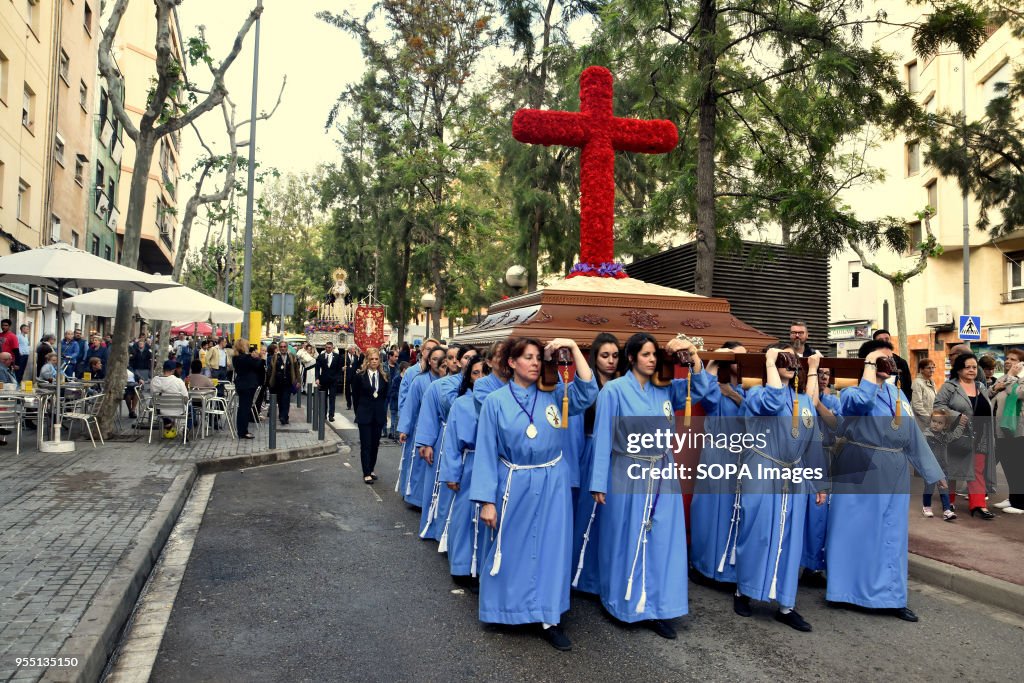 A group of women of the 15 + 1 Brotherhood seen carrying the...