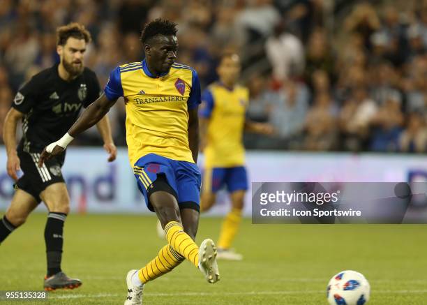 Colorado Rapids forward Dominique Badji breaks past the defense for a shot late in the second half of an MLS match between the Colorado Rapids and...