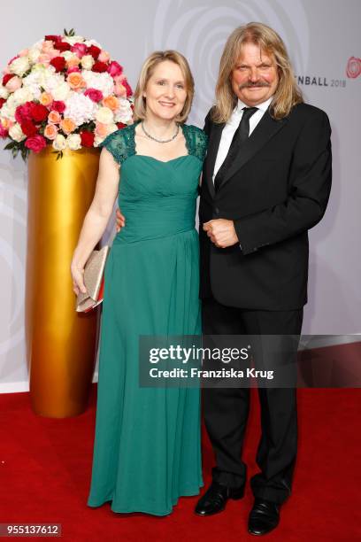 Leslie Mandoki and Eva Mandoki attend the Rosenball charity event at Hotel Intercontinental on May 5, 2018 in Berlin, Germany.