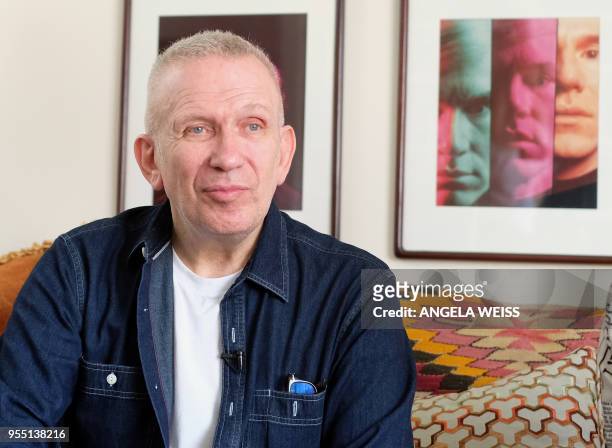 Fashion Designer Jean Paul Gaultier is interviewed by AFP on May 3, 2018 in Westport, Connecticut. - Deciding how to tell his story as one of...