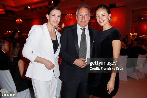 Ulrike Frank, Nico Hofmann and Janina Uhse during the Rosenball charity event at Hotel Intercontinental on May 5, 2018 in Berlin, Germany.