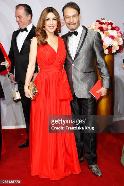 Judith Williams wearing a dress by Minx and Alexander-Klaus Stecher during the Rosenball charity event at Hotel Intercontinental on May 5, 2018 in...