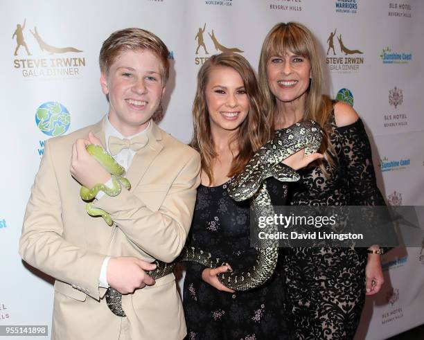 Conservationists/TV personalities Robert Irwin, Bindi Irwin and Terri Irwin attend the Steve Irwin Gala Dinner 2018 at SLS Hotel on May 5, 2018 in...