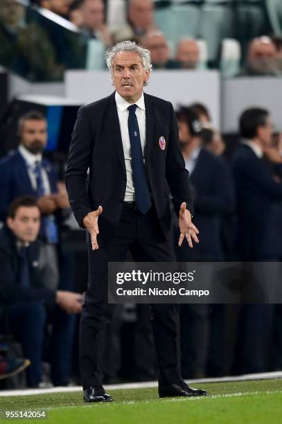 Roberto Donadoni, head coach of Bologna FC, gestures during the Serie A football match between Juventus FC and Bologna FC. Juventus FC won 3-1 over...