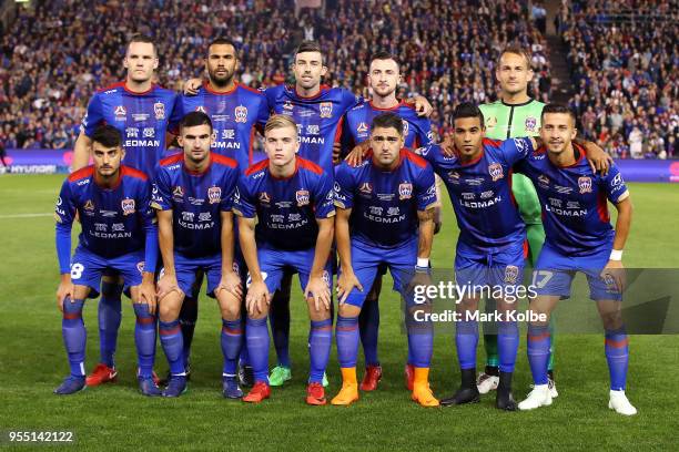 The Jets pose for a team photo before the 2018 A-League Grand Final match between the Newcastle Jets and the Melbourne Victory at McDonald Jones...