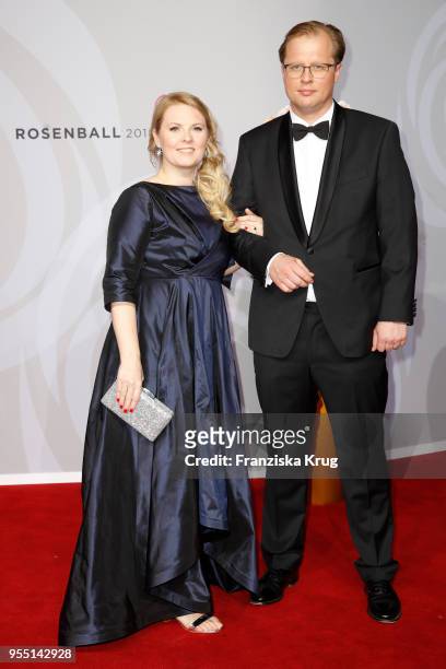 Patricia Kelly and Denis Sawinkin attend the Rosenball charity event at Hotel Intercontinental on May 5, 2018 in Berlin, Germany.