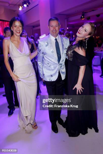 Rebecca Mir, Joachim Llambi and Isabel Edvardsson during the Rosenball charity event at Hotel Intercontinental on May 5, 2018 in Berlin, Germany.