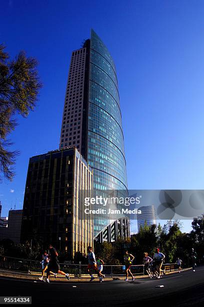 View of runners in action during the San Silvestre Road Race at the Reforma Avenue on December 31, 2009 in Mexico City, Mexico. Mexico's race...