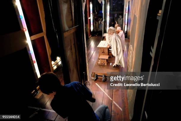Moments of work behind the scenes during the show "Lamp of Aladdin" at the theater of the "Carlo Colla and Sons Marionette Company" on March 20, 2018...