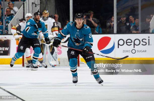 Marcus Sorensen of the San Jose Sharks skates against the Vegas Golden Knights in Game Four of the Western Conference Second Round during the 2018...