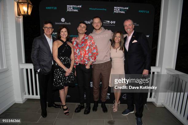 Stephen Colbert, Evelyn Colbert, Dan Reynolds, Tyler Glenn, New jersey Governor Phil Murphy and his wife First Lady Tammy Murphy attend the Montclair...