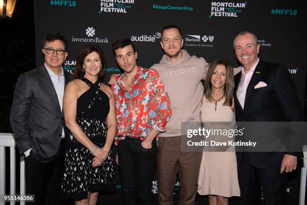 Stephen Colbert, Evelyn Colbert, Dan Reynolds, Tyler Glenn, New jersey Governor Phil Murphy and his wife First Lady Tammy Murphy attend the Montclair...