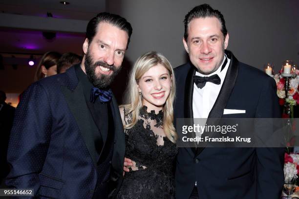 Alec Voelkel, Jule Koehler and Sascha Vollmer during the Rosenball charity event at Hotel Intercontinental on May 5, 2018 in Berlin, Germany.