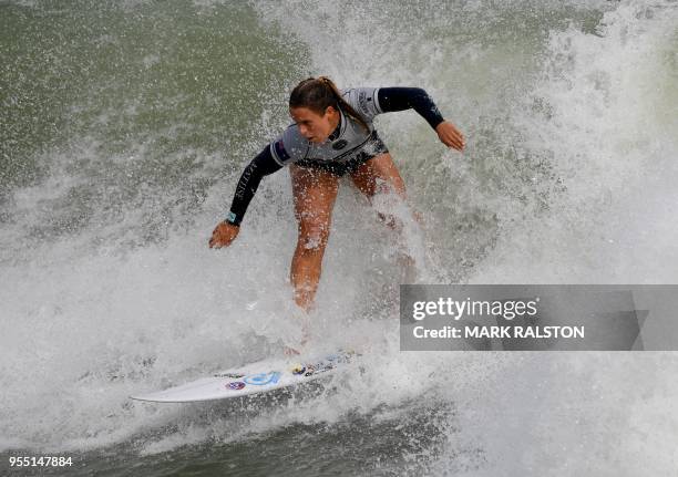 Paige Hareb of New Zealand comes out of the tube during round two of the WSL Founders' Cup of Surfing, at the Kelly Slater Surf Ranch in Lemoore,...