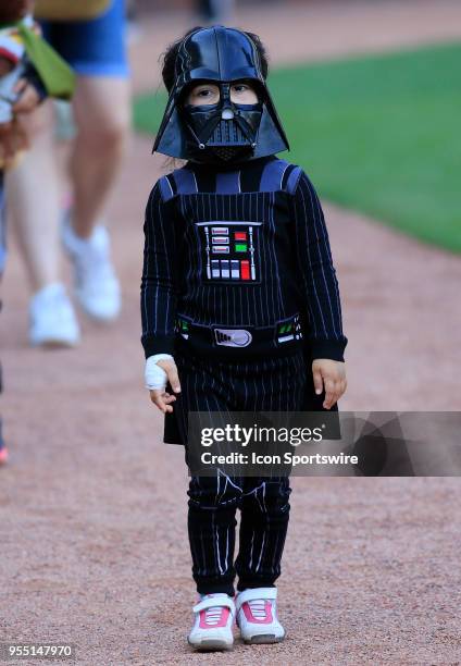 Star Wars characters parade around the field prior to the MLB game between the Atlanta Braves and the San Francisco Giants on May 4 at SunTrust Park...