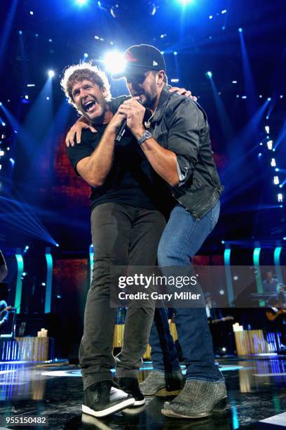 Billy Currington and Luke Bryan perform onstage during the 2018 iHeartCountry Festival By AT&T at The Frank Erwin Center on May 5, 2018 in Austin,...