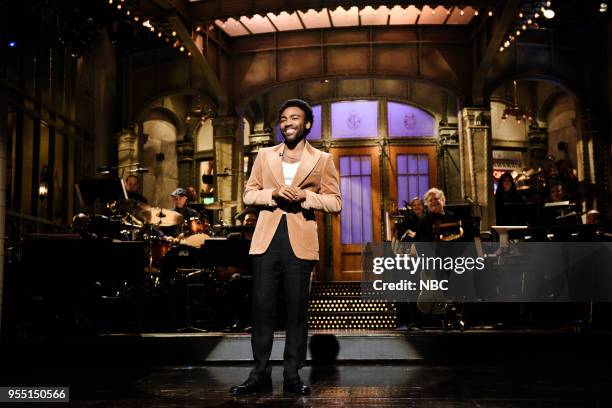 Donald Glover" Episode 1744 -- Pictured: Host Donald Glover during the opening monologue in Studio 8H on Saturday, May 5, 2018 --