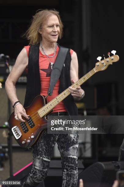Tom Hamilton of Aerosmith performs during the 2018 New Orleans Jazz & Heritage Festival at Fair Grounds Race Course on May 5, 2018 in New Orleans,...