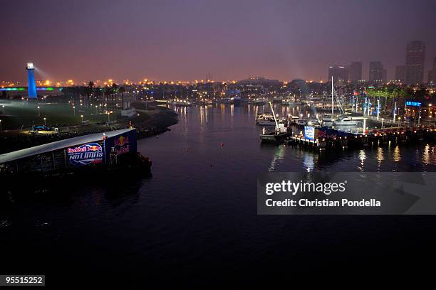 An overview of the ramp where Travis Pastrana will jump his rally car 300 feet for a new world record on December 31, 2009 in Long Beach, California.