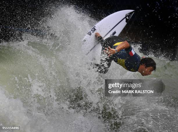 Jeremy Flores of France rides the wave during round two of the WSL Founders' Cup of Surfing, at the Kelly Slater Surf Ranch in Lemoore, California on...