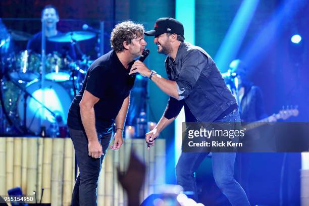 Billy Currington and Luke Bryan perform onstage during the 2018 iHeartCountry Festival By AT&T at The Frank Erwin Center on May 5, 2018 in Austin,...