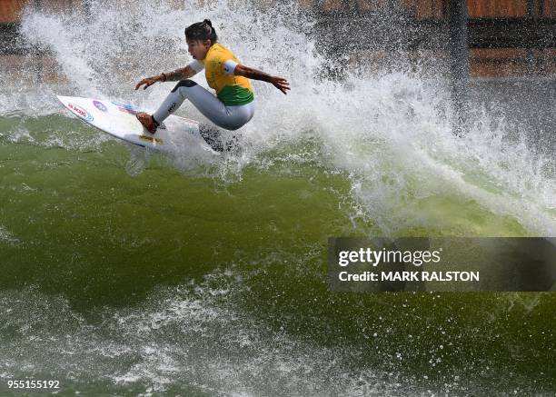 Silvana Lima of Brazil surfs off the lip during round two of the WSL Founders' Cup of Surfing, at the Kelly Slater Surf Ranch in Lemoore, California...