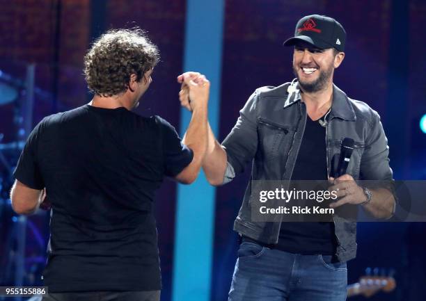 Billy Currington and Luke Bryan perform onstage during the 2018 iHeartCountry Festival By AT&T at The Frank Erwin Center on May 5, 2018 in Austin,...