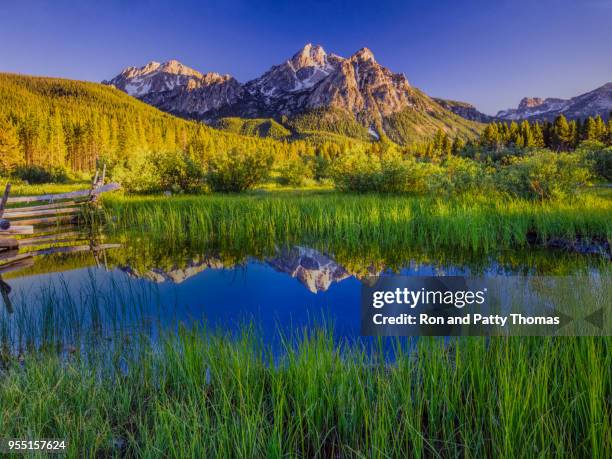 die bergkette sawtooth mountain range, stanley, idaho - idaho stock-fotos und bilder