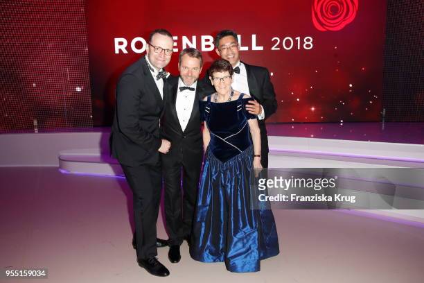 Groupshot of four former health ministers Jens Spahn, Daniel Bahr, Rita Suessmuth and current health minister Philipp Roesler during the Rosenball...